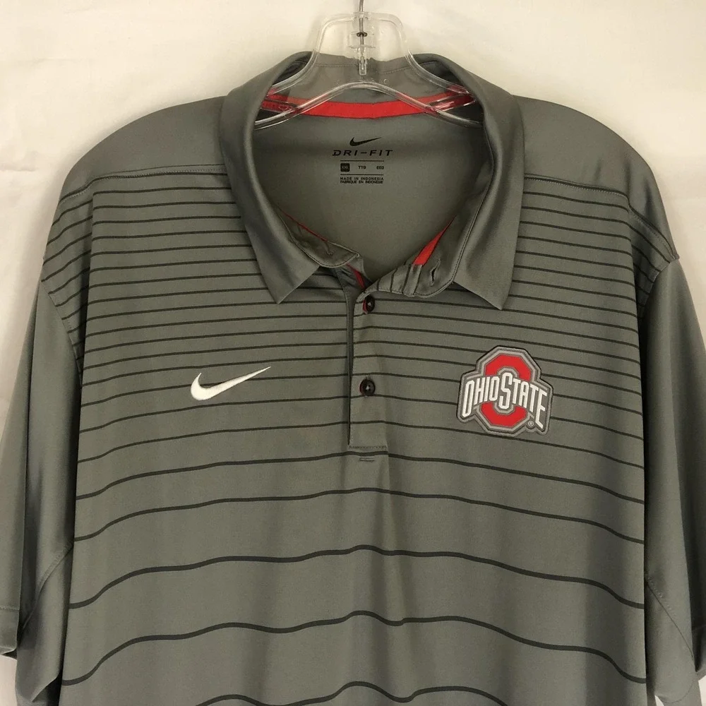 Ohio State Buckeyes‎ Shirt Mens 2XL Gray Striped Nike Dri Fit Polo NCAA Football